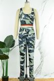 Camouflage Casual Sportswear Camouflage Print Patchwork Vests Pants U Neck Sleeveless Two Pieces (Subject To The Actual Object)