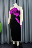 Purple Sexy Formal Patchwork Backless Strapless Evening Dress Dresses