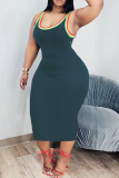 Green Sexy Casual Striped Patchwork U Neck Sling Dress Dresses