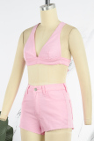 Pink Sexy Casual Solid Patchwork Backless V Neck Sleeveless Two Pieces