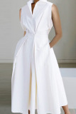 White Black Casual Print Patchwork Buttons Fold Mandarin Collar A Line Dresses