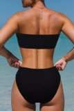 Black Sexy Solid Patchwork Backless Contrast Swimwears (With Paddings)