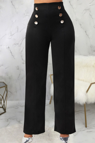 Black Casual Work Solid Patchwork Straight High Waist Straight Solid Color Bottoms