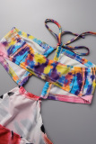 Multicolor Sexy Print Patchwork Backless Swimwears (Without Paddings)