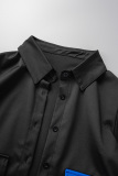 Black Casual Solid Patchwork Buttons Shirt Collar Short Sleeve Two Pieces