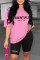 Pink Casual Print Letter O Neck Short Sleeve Two Pieces