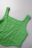 Green Casual Solid Vests Pants U Neck Sleeveless Two Pieces
