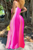 Pink Fashion Sexy Print Backless Spaghetti Strap Long Dress
