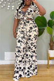 Rose Red Casual Daily Floral Bandage Patchwork Printing Stringy Selvedge Smocking V Neck Half Sleeve Two Pieces