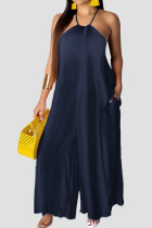 Black Sexy Solid Patchwork Halter Straight Jumpsuits