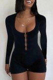 Black Casual Solid Hollowed Out O Neck Skinny Romper