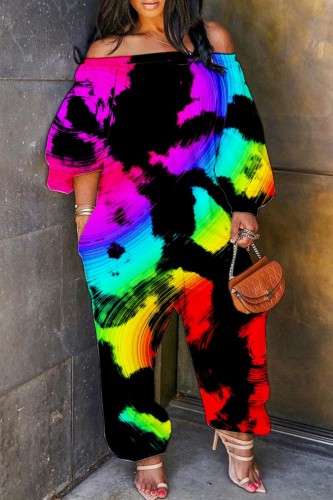 Black Casual Print Backless Off the Shoulder Regular Jumpsuits