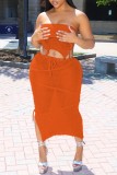 Orange Sexy Solid Bandage Backless Slit Strapless Sleeveless Two Pieces