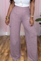 Light Purple Casual Solid Patchwork High Waist Straight Solid Color Bottoms