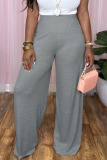 Light Purple Casual Solid Patchwork High Waist Straight Solid Color Bottoms