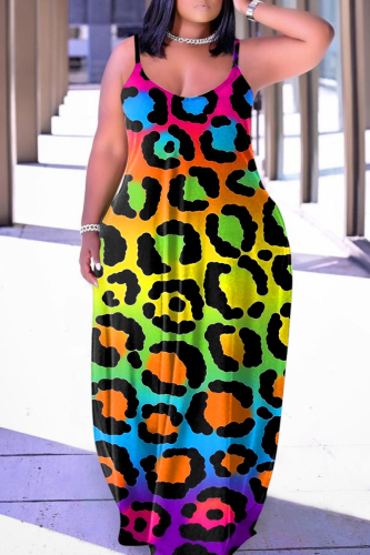 Multicolor Sexy Casual Print Backless Spaghetti Strap Long Dress Dresses