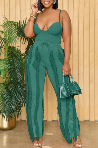 Green Sexy Casual Solid Tassel Backless Spaghetti Strap Sleeveless Two Pieces