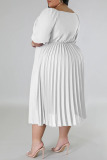 White Casual Solid Patchwork Fold V Neck Straight Plus Size Dresses