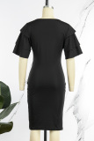 Black Casual Solid Patchwork O Neck One Step Skirt Dresses