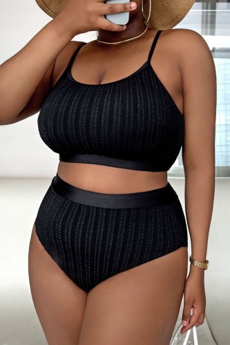 Black Sexy Solid Backless Spaghetti Strap Plus Size Swimwear