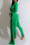 Green Sexy Casual Solid Patchwork V Neck Regular Jumpsuits