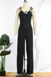 Black Sexy Casual Solid Bandage Backless Spaghetti Strap Regular Jumpsuits