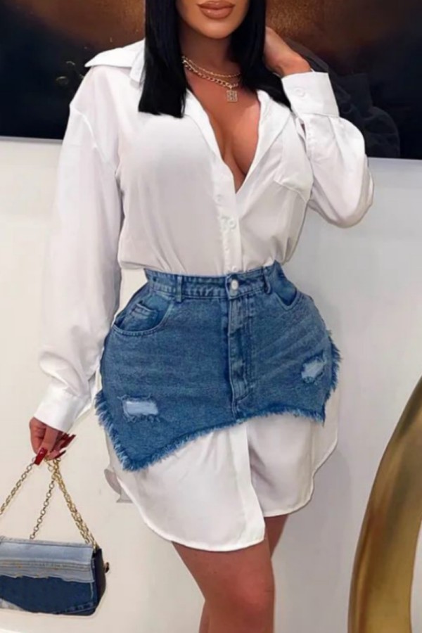 turndown collar light blue dress