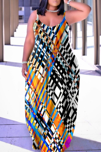 Black Sexy Casual Print Backless Spaghetti Strap Long Dress Dresses