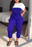 Purple Casual Simplicity Solid Patchwork Solid Color Contrast Boat Neck Regular Jumpsuits