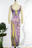 Purple Casual Print Basic U Neck Vest Dress Dresses