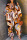Orange Casual Print Patchwork Off the Shoulder Regular Jumpsuits