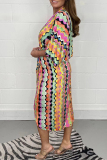 Colour Casual Geometric Print Patchwork V Neck Shirt Dress Dresses