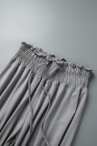 Grey Casual Solid Patchwork Frenulum Fold High Waist Pencil Solid Color Bottoms