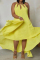Yellow Sexy Casual Solid Hollowed Out Asymmetrical O Neck Sleeveless Dress Dresses
