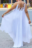 White Sexy Casual Solid Hollowed Out Asymmetrical O Neck Sleeveless Dress Dresses