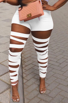 White Casual Solid Patchwork Skinny High Waist Pencil Solid Color Bottoms