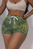 Green Casual Print Basic Skinny High Waist Conventional Full Print Shorts