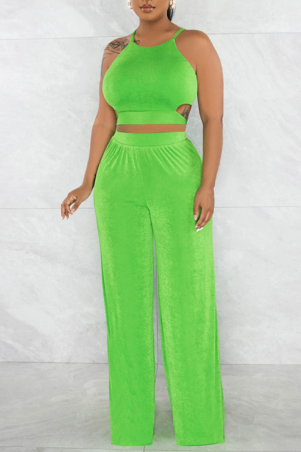 Green Sexy Solid Bandage Patchwork Backless Sleeveless Two Pieces