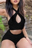 Black Sexy Casual Solid Backless Halter Sleeveless Two Pieces