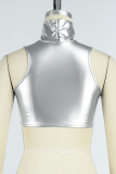 Silver Sexy Casual Solid Basic Turtleneck Tops