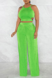 Green Sexy Solid Bandage Patchwork Backless Sleeveless Two Pieces