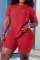 Red Casual Solid Patchwork Pocket O Neck Short Sleeve Two Pieces
