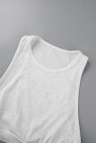 White Casual Sportswear Solid Patchwork Fold O Neck Sleeveless Two Pieces