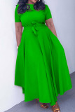 Green Casual Solid Bandage Patchwork Asymmetrical O Neck A Line Dresses