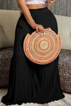 Black Casual Solid Patchwork Fold High Waist Straight Solid Color Bottoms
