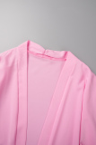 Pink Sexy Casual Solid Cardigan Long Sleeve Two Pieces