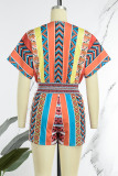 Colour Casual Print Patchwork V Neck Straight Rompers