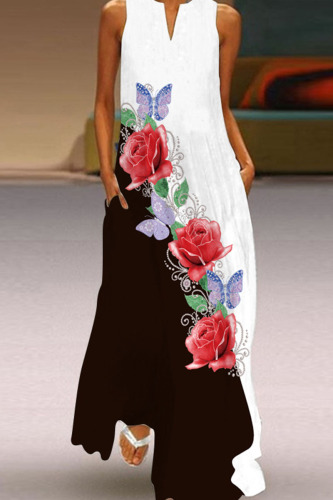 Black Red Casual Elegant Print Patchwork V Neck A Line Dresses