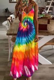 Multicolor Sexy Print Backless Spaghetti Strap Long Dress Dresses