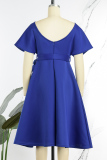 Royal Blue Elegant Solid Patchwork With Bow V Neck Evening Dress Dresses
